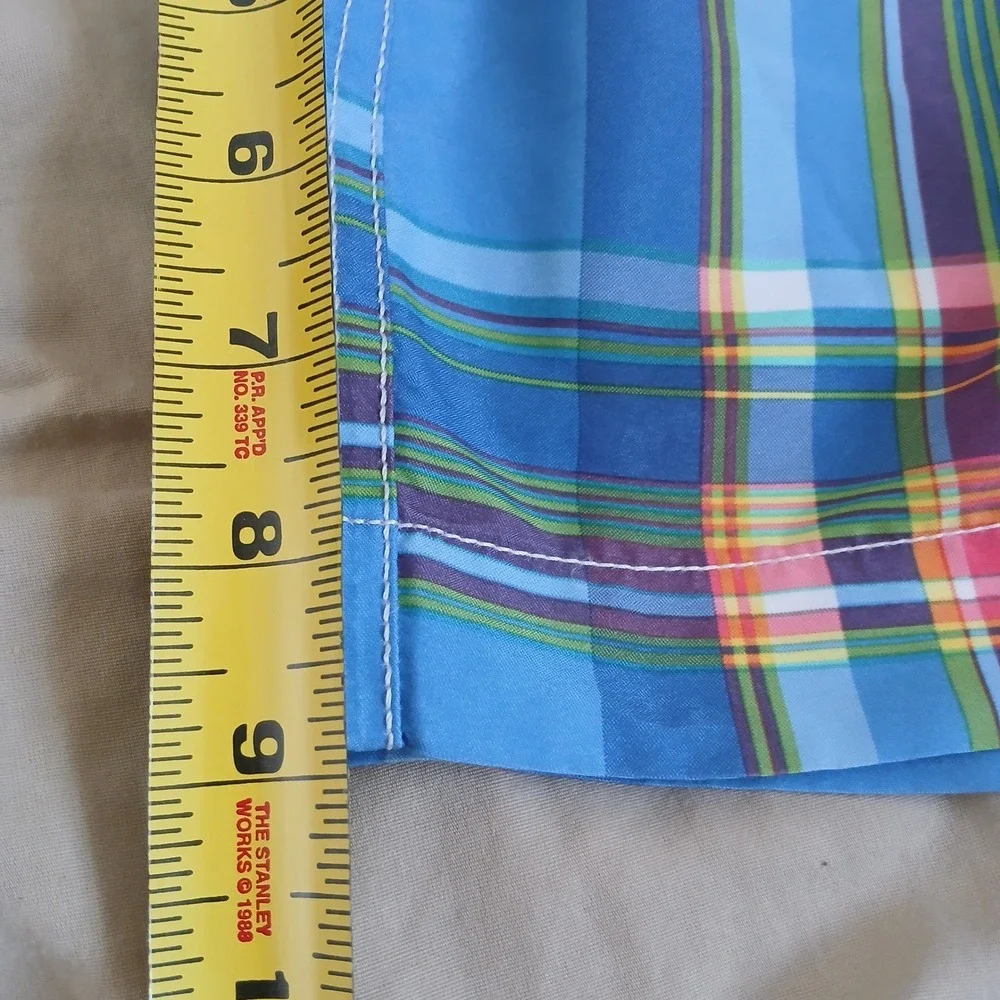 Chaps Swim Trunks Mens Medium Blue Plaid Cargo Pocket Board Shorts